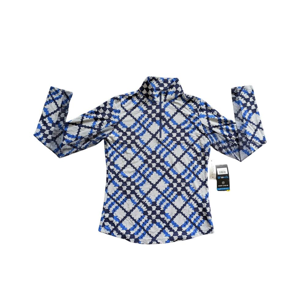NWT IBKUL Long Sleeve Zip Mock Neck Sonika Top XS Blue Golf Performance UPF50